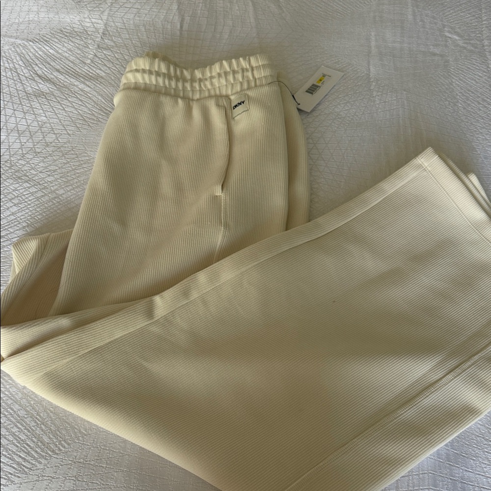 DKNY Off-White Ribbed Lounge Pants